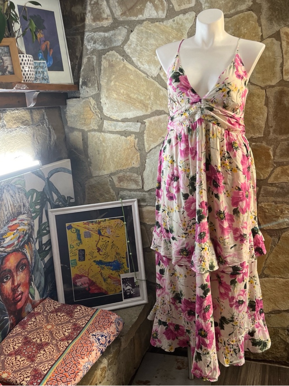 Abercrombie & Fitch Floral Maxi Dress XXLT Cottagecore Pink Tiered Sundress